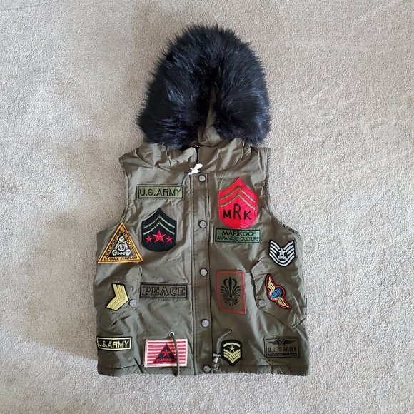 Wise Jewels Jackets & Blazers - Military Faux Fur Vest Jacket